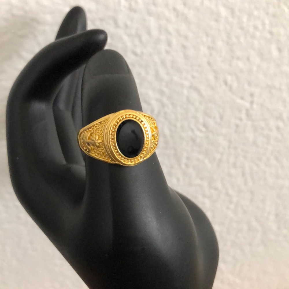 Source Unknown Gold Plated Signet Ring with Black Onyx Stone